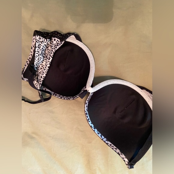 Black/White Leopard Print Lace Trim Bra, AERIE 36C push up Emma - Picture 3 of 4
